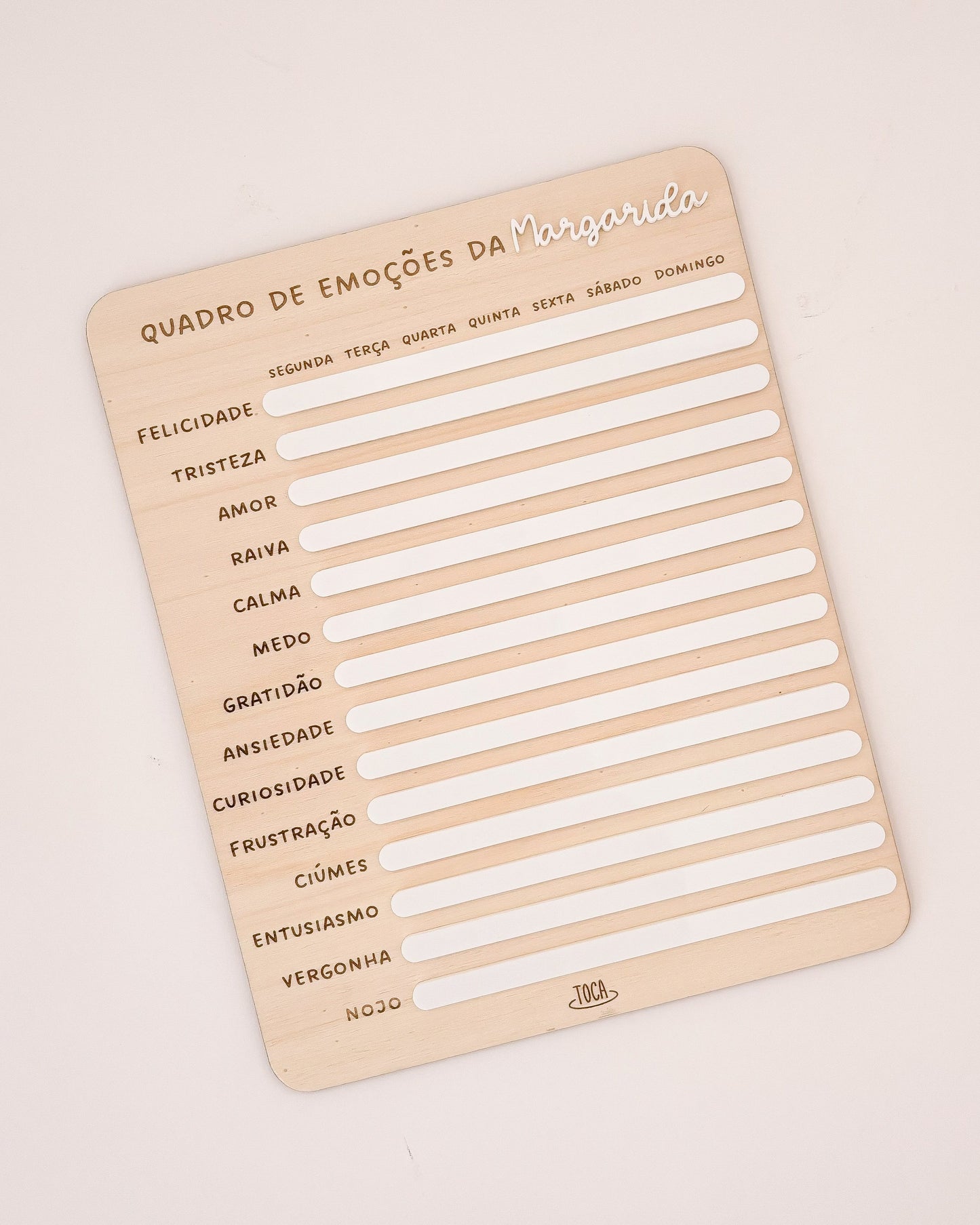 Quadro de emoções infantil com caneta, usado para expressar sentimentos em família.