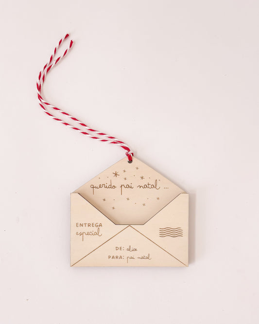 Envelope de madeira personalizado para colocar a carta ao Pai Natal.