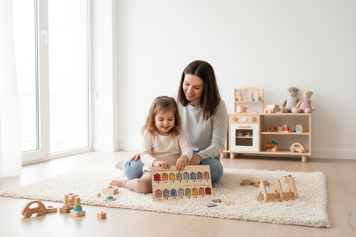 Menina e mãe com Quadro de Tarefas