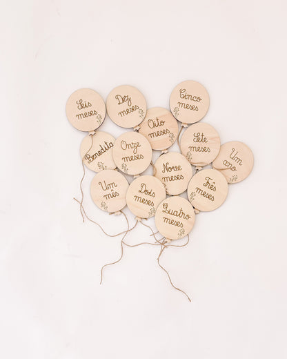 Conjunto de milestones para bebé com marcos mensais e balão personalizado com nome.